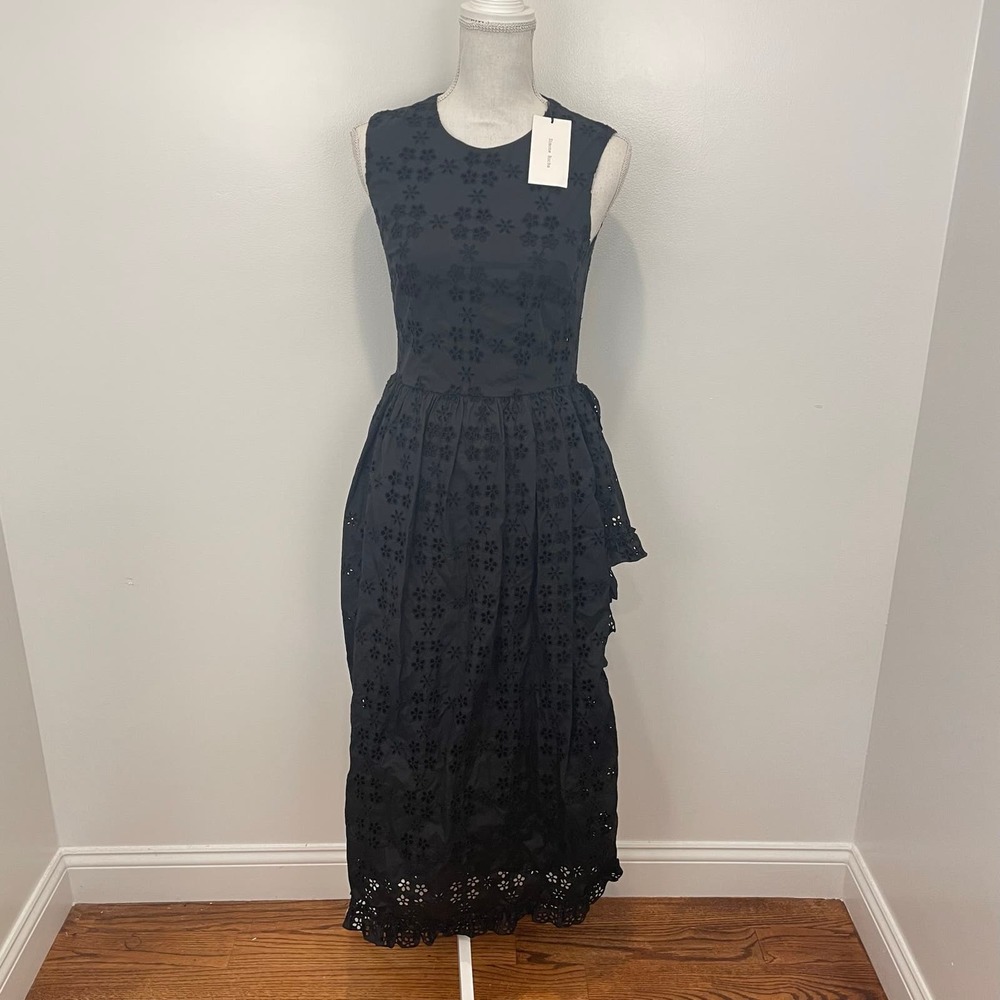 Simone Rocha Eyelet Midi Dress Sleeveless Draped Back Dress Size 2 NWT $1,770 - Picture 2 of 13
